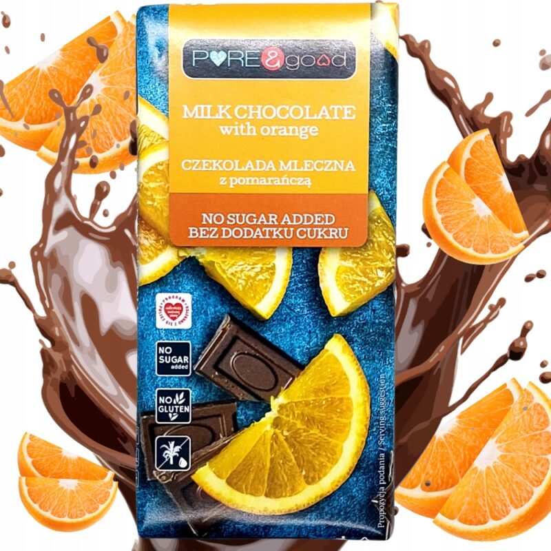 Czekolada mleczna z pomarańczą PURE GOOD 75g Bez dodatku cukru i glutenu
