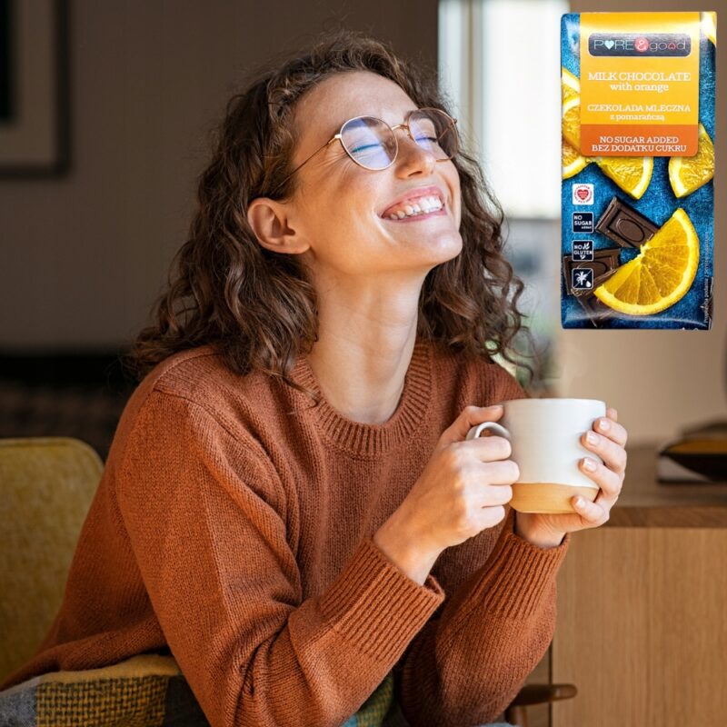 Czekolada mleczna z pomarańczą PURE GOOD 75g Bez dodatku cukru i glutenu - obrazek 2