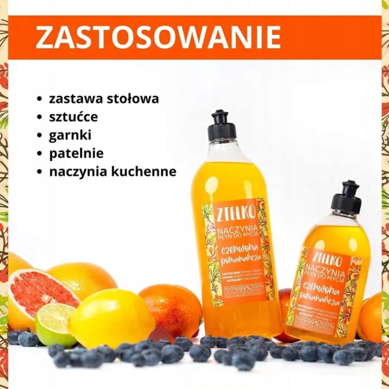 ZIelko Płyn do mycia naczyń Czerwona pomarańcza usuwa tłuszcz, brud - obrazek 4
