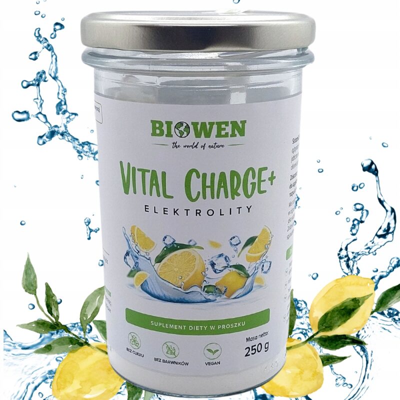 Elektrolity w proszku do picia cytryna Vital Charge+ Biowen 250g bez Cukru