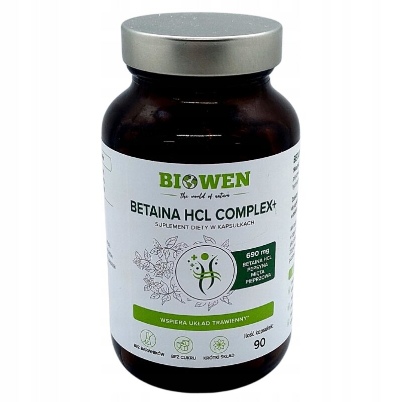 Betaina HCL Complex+ BIOWEN na dobre trawienie pepsyna, mięta pieprzowa