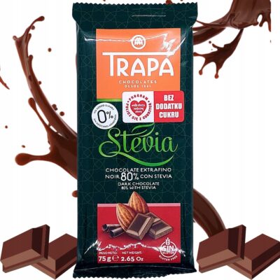 Czekolada gorzka 80% kakao ze stewią, bez dodatku cukru, 75 g - Trapa