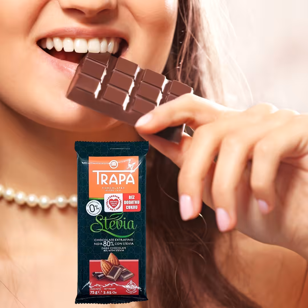 Czekolada gorzka 80% kakao ze stewią, bez dodatku cukru, 75 g - Trapa - obrazek 5