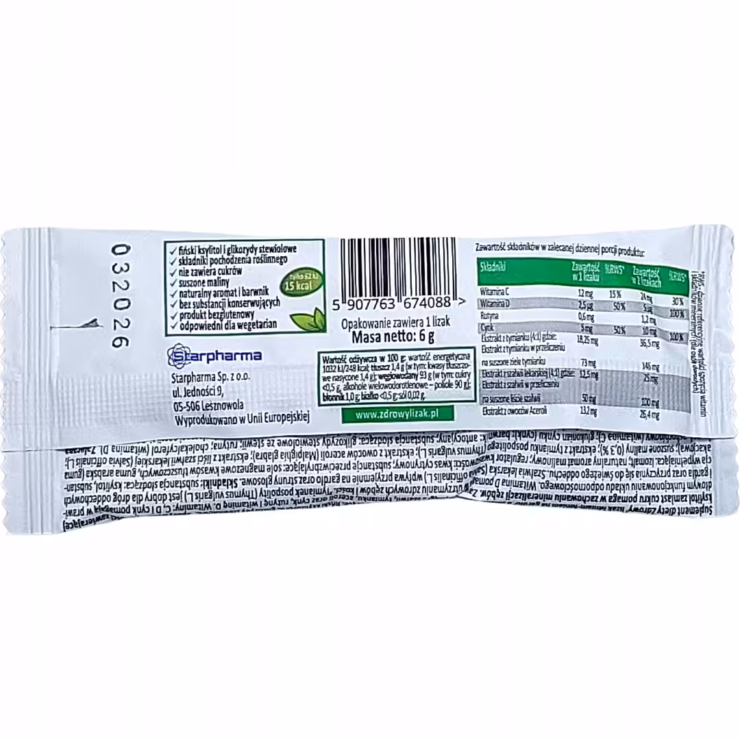 Zdrowy Lizak Mniam-Mniam na Gardło Malina bez dodatku cukru - Starpharma - obrazek 5
