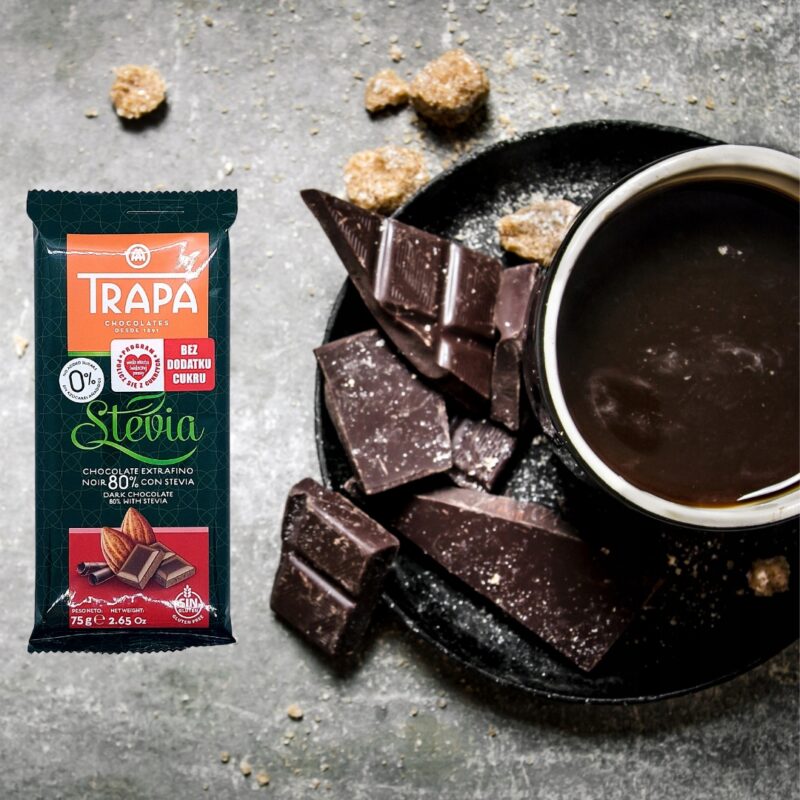 Czekolada gorzka 80% kakao ze stewią, bez dodatku cukru, 75 g - Trapa - obrazek 2