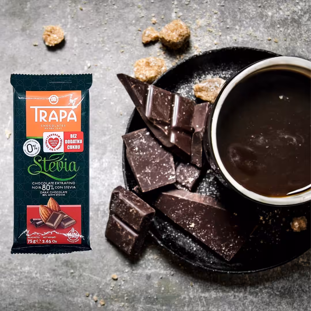 Czekolada gorzka 80% kakao ze stewią, bez dodatku cukru, 75 g - Trapa - obrazek 2