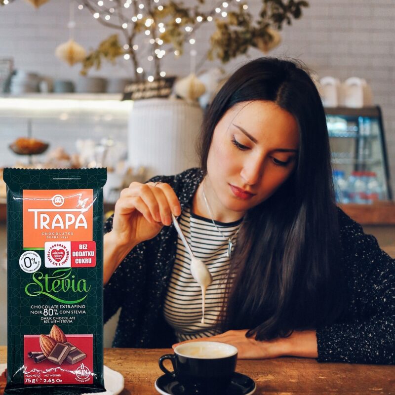 Czekolada gorzka 80% kakao ze stewią, bez dodatku cukru, 75 g - Trapa - obrazek 4