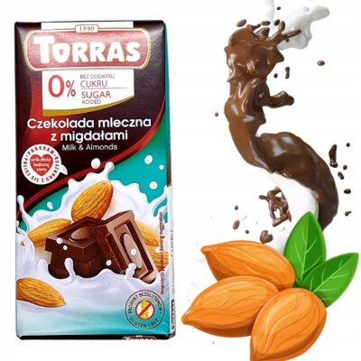 Czekolada Mleczna z Migdałami Torras Bez Cukru i Glutenu 75g