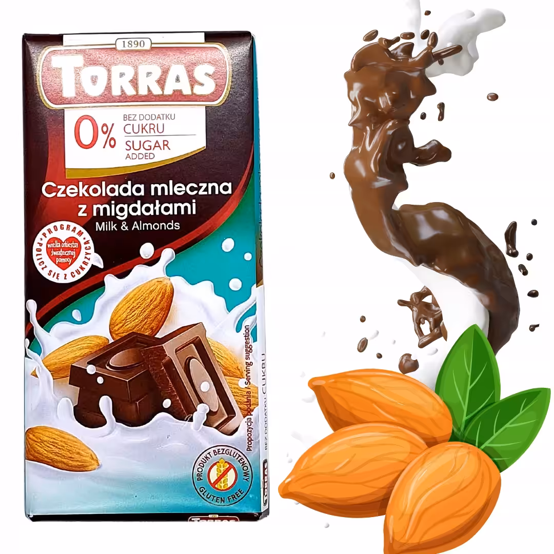 Czekolada Mleczna z Migdałami Torras Bez Cukru i Glutenu 75g