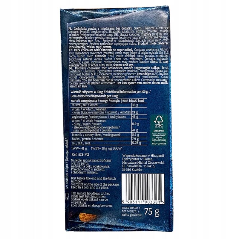 Czekolada Gorzka PureGood 75 g - Bez Cukru, Bezglutenowa, Zdrowa Przekąska - obrazek 4