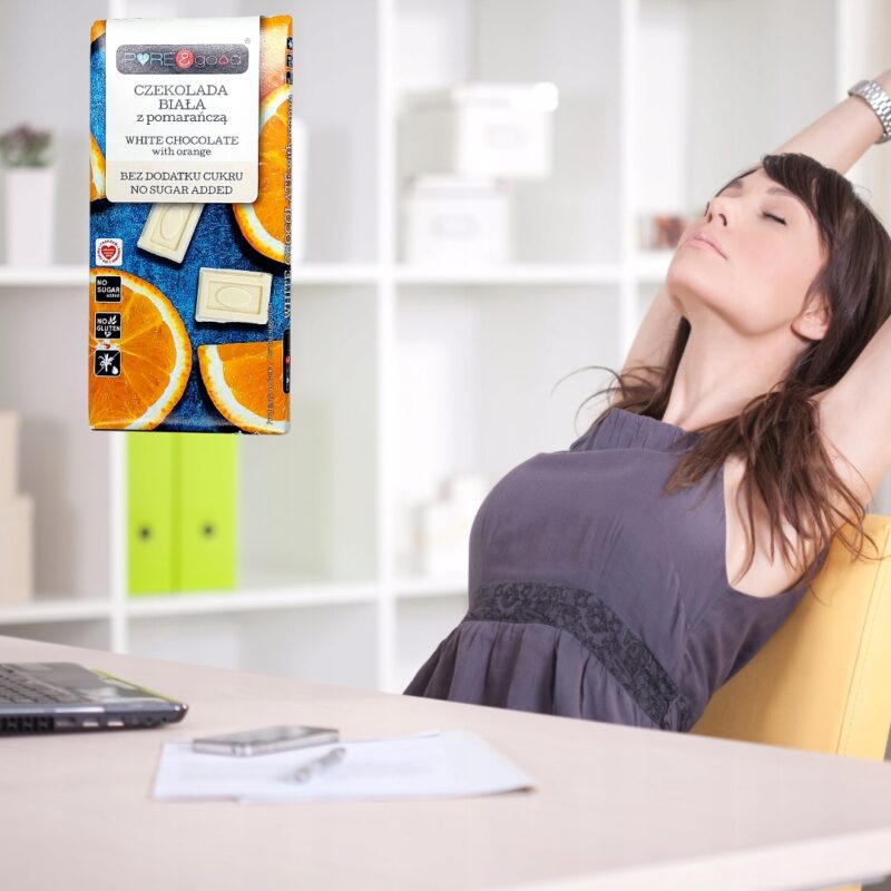 Czekolada Biała Pure Good z Pomarańczą Bez Cukru 75g - Bezglutenowa - obrazek 5