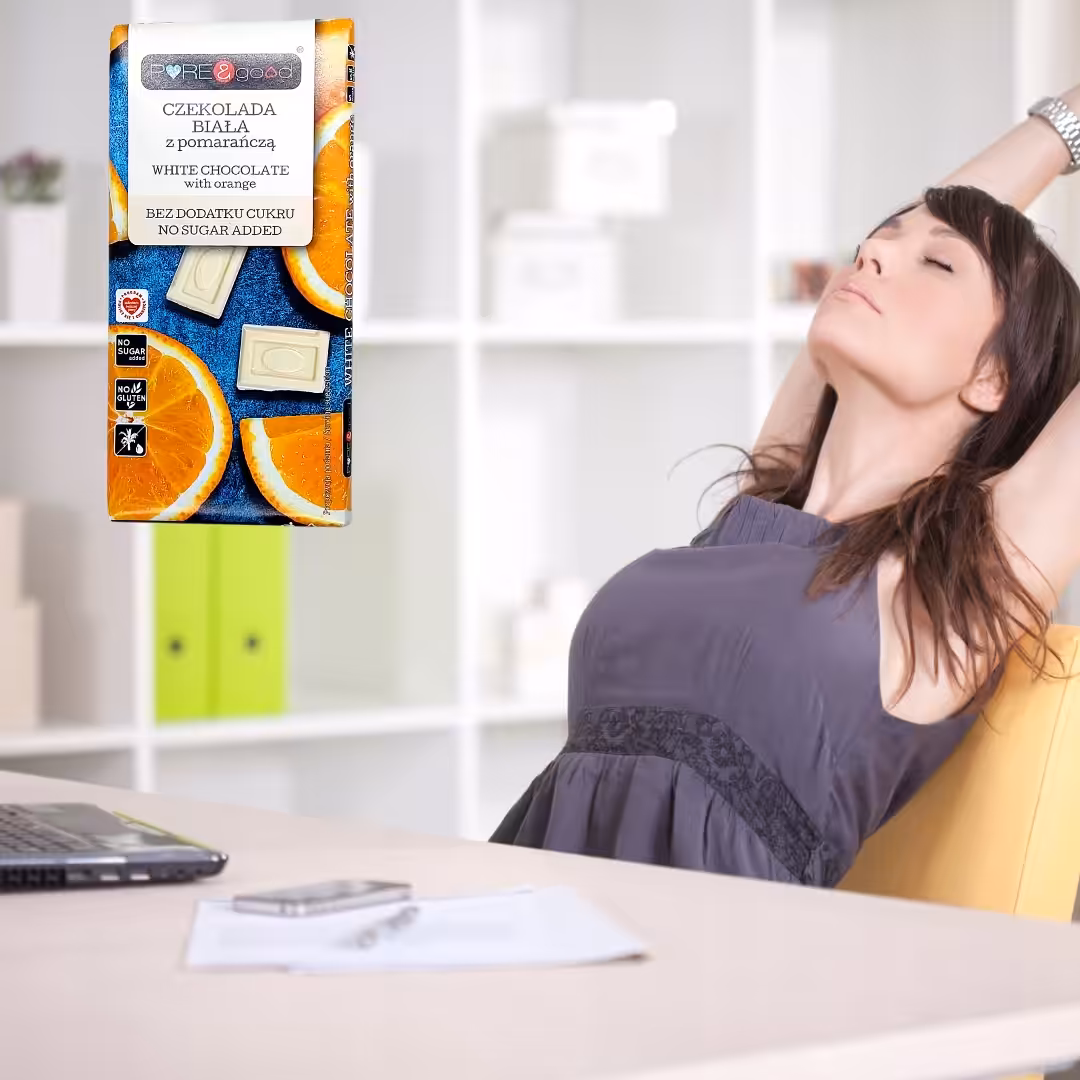 Czekolada Biała Pure Good z Pomarańczą Bez Cukru 75g - Bezglutenowa - obrazek 5
