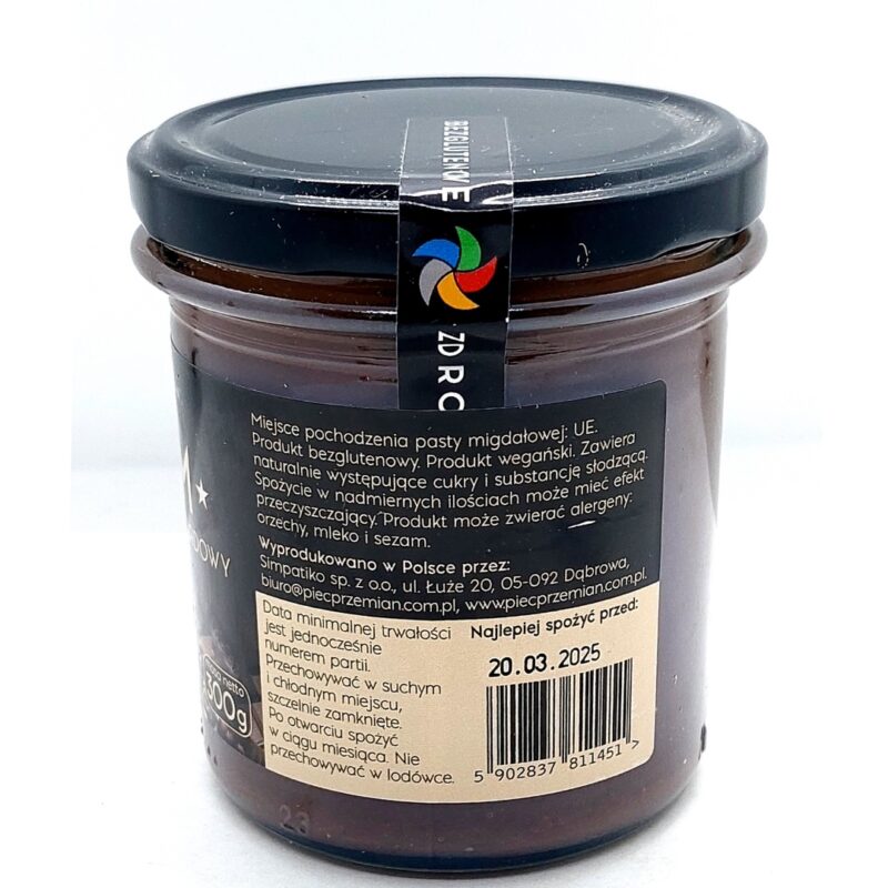 Krem migdałowo - czekoladowy Pięć Przemian 300g Keto - Bezglutenowy i cukru - obrazek 3
