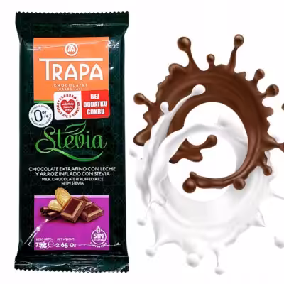 Czekolada Mleczna Crunchy Trapa ze Stewią Bez Cukru Bezglutenowa 75g