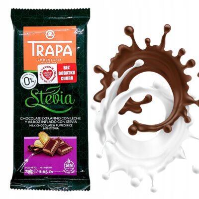 Czekolada Mleczna Crunchy Trapa ze Stewią Bez Cukru Bezglutenowa 75g