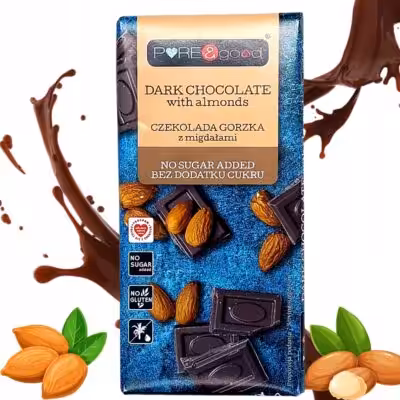 Czekolada Gorzka PureGood 75 g - Bez Cukru, Bezglutenowa, Zdrowa Przekąska