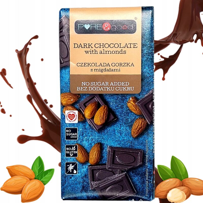 Czekolada Gorzka PureGood 75 g - Bez Cukru, Bezglutenowa, Zdrowa Przekąska