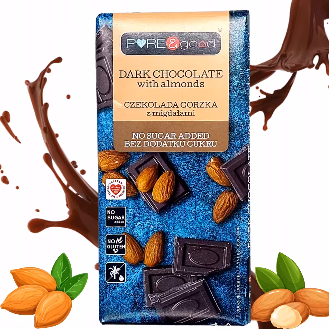 Czekolada Gorzka PureGood 75 g - Bez Cukru, Bezglutenowa, Zdrowa Przekąska