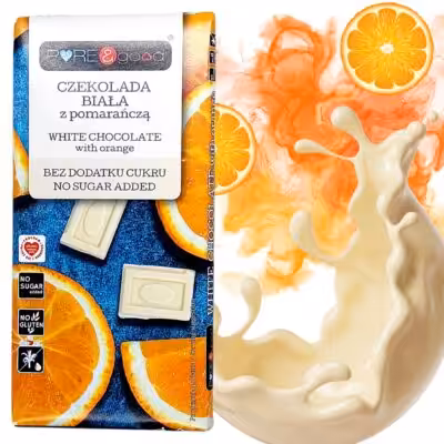 Czekolada Biała Pure Good z Pomarańczą Bez Cukru 75g - Bezglutenowa