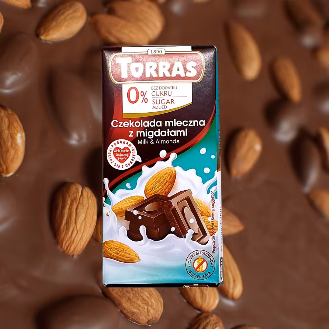 Czekolada Mleczna z Migdałami Torras Bez Cukru i Glutenu 75g - obrazek 3