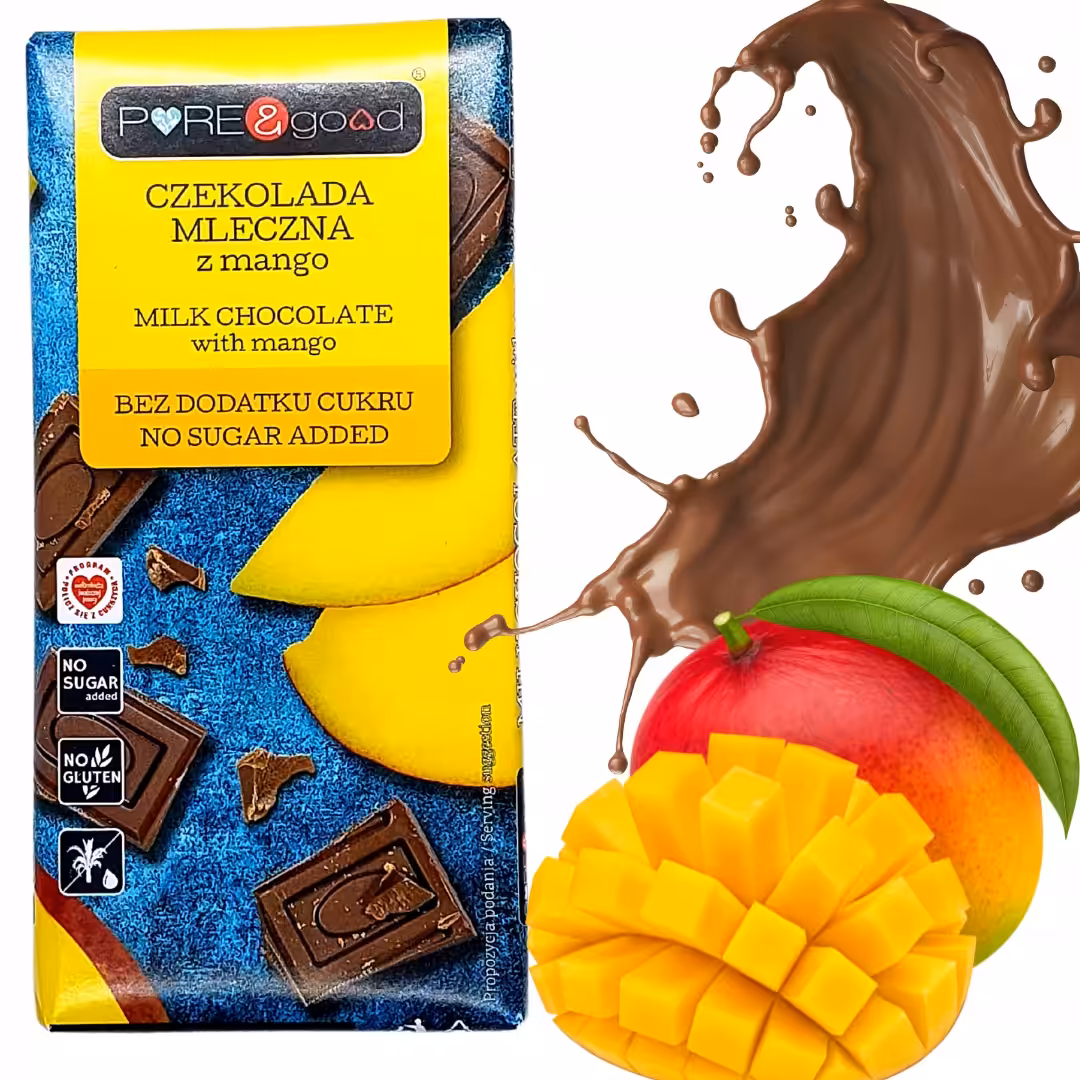 Czekolada Mleczna z Mango Pure Good Bez Cukru i Glutenu 75g