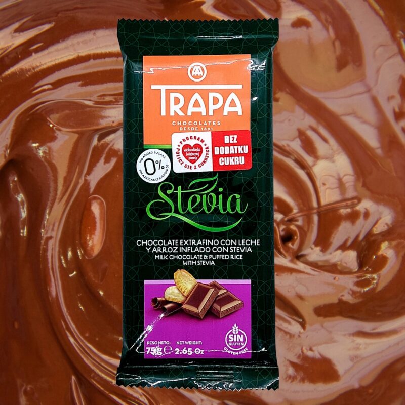 Czekolada Mleczna Crunchy Trapa ze Stewią Bez Cukru Bezglutenowa 75g - obrazek 5