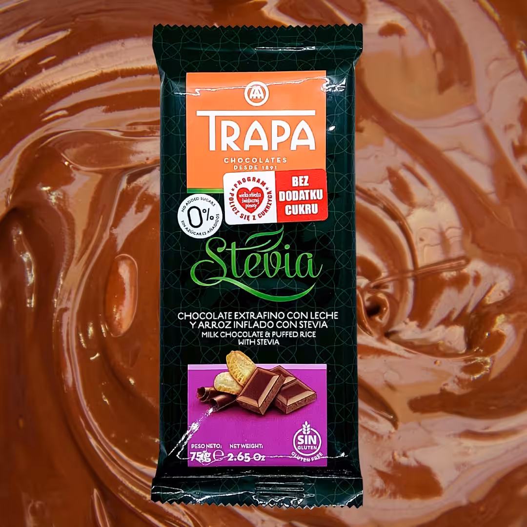 Czekolada Mleczna Crunchy Trapa ze Stewią Bez Cukru Bezglutenowa 75g - obrazek 5