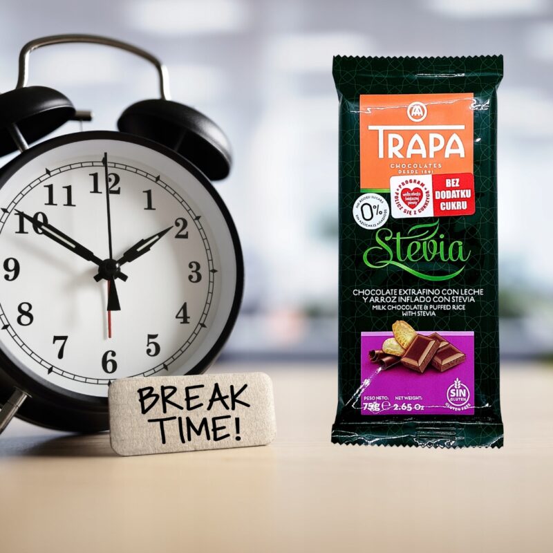 Czekolada Mleczna Crunchy Trapa ze Stewią Bez Cukru Bezglutenowa 75g - obrazek 2