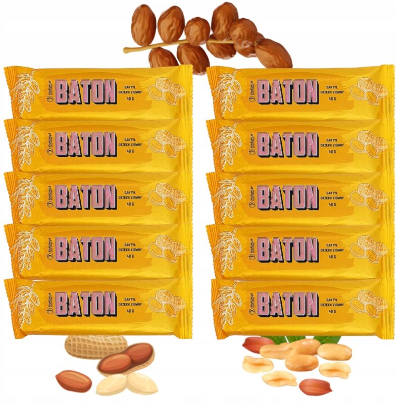 10x Baton daktylowy z orzechami ziemnymi Krukam 40 g Bez dodatku cukru