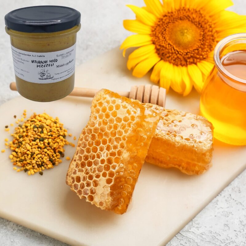 Naturalny Miód z pyłkiem pszczelim 400g Miód z Pyłkiem kwiatowym z pasieki - obrazek 4