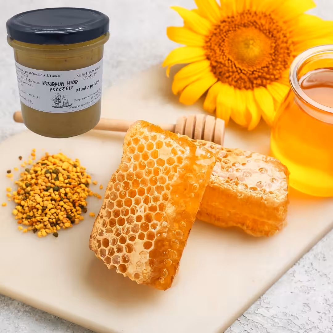 Naturalny Miód z pyłkiem pszczelim 400g Miód z Pyłkiem kwiatowym z pasieki - obrazek 4