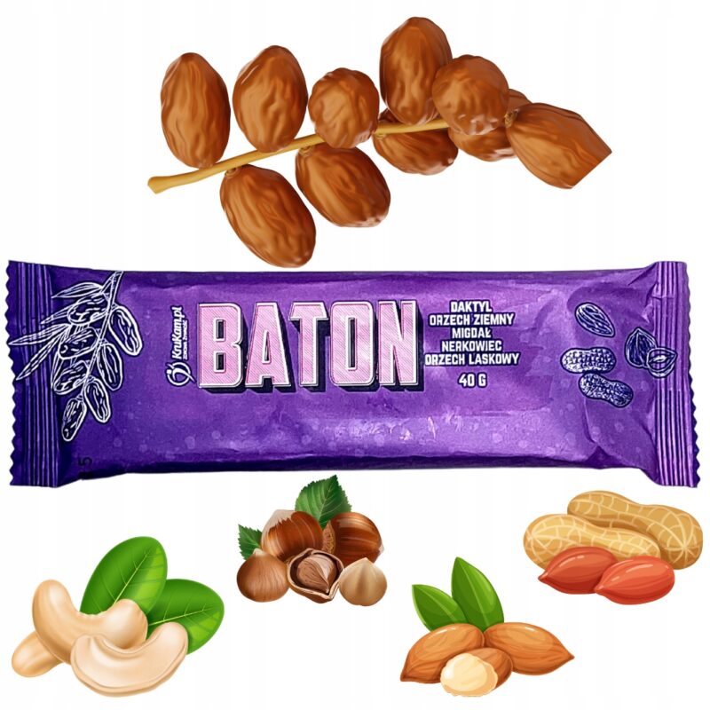 10x Baton daktylowy z orzechami KruKam 40 g Baton energetyczny batoniki - obrazek 2