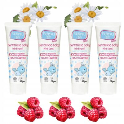 4x Pasta Do Zębów Bez Fluoru Dla Dzieci Dziecięca Jadalna Malinowa Ekos75ml