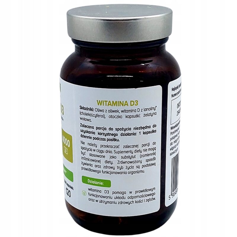 Biowen Witamina D3 z lanoliny 120kap Witamina d3 w oleju 4000 Duża dawka - obrazek 6