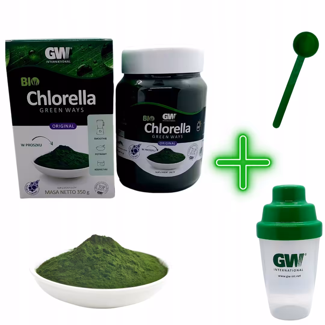 Chlorella proszek Green Ways 350g chlorella pyrenoidosa + łyżeczka + shaker