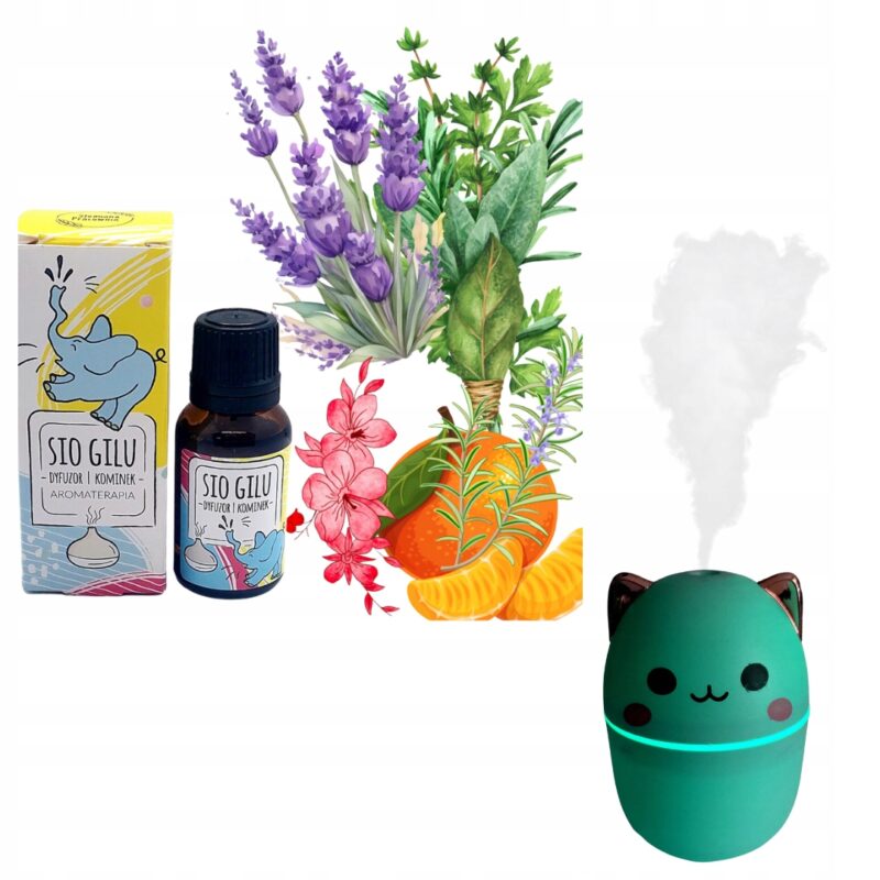 Olejek do aromaterapii na katar dla dzieci SIO GILU + UROCZY KOTEK DYFUZOR