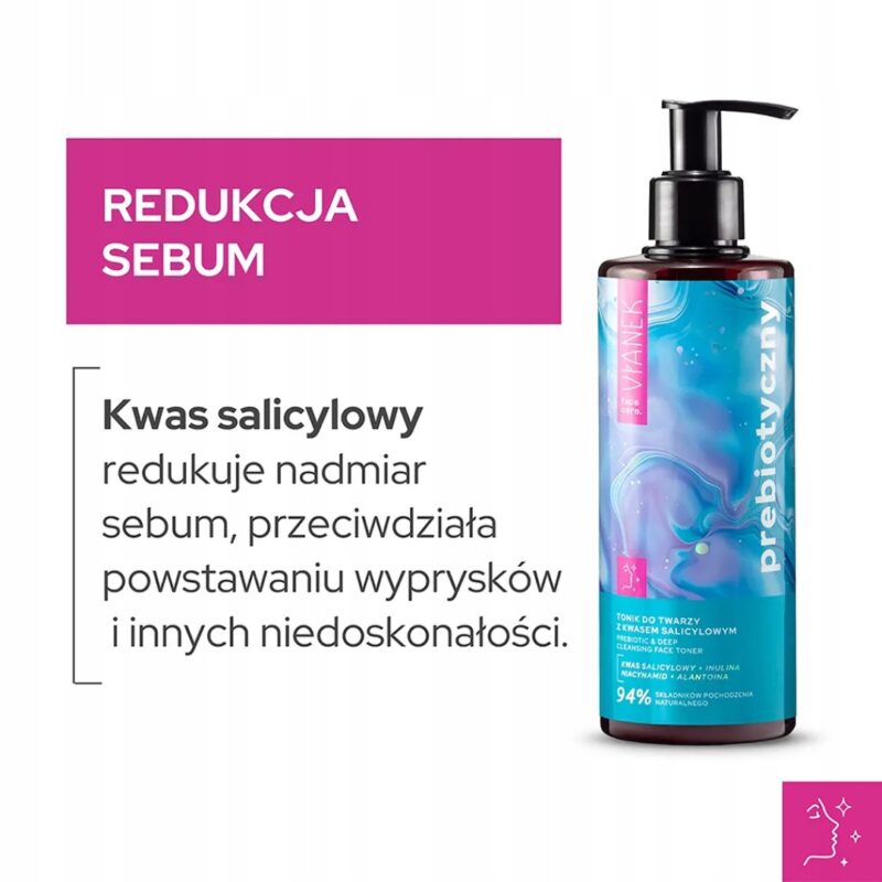 Tonik do twarzy z kwasem salicylowym VIANEK Prebiotyczny niweluje wypryski - obrazek 4
