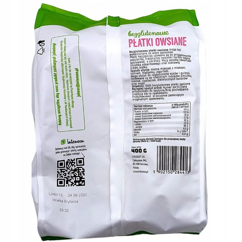 Płatki Owsiane Bezglutenowe 400g Intenson składnik do granoli bezglutenowej - obrazek 4