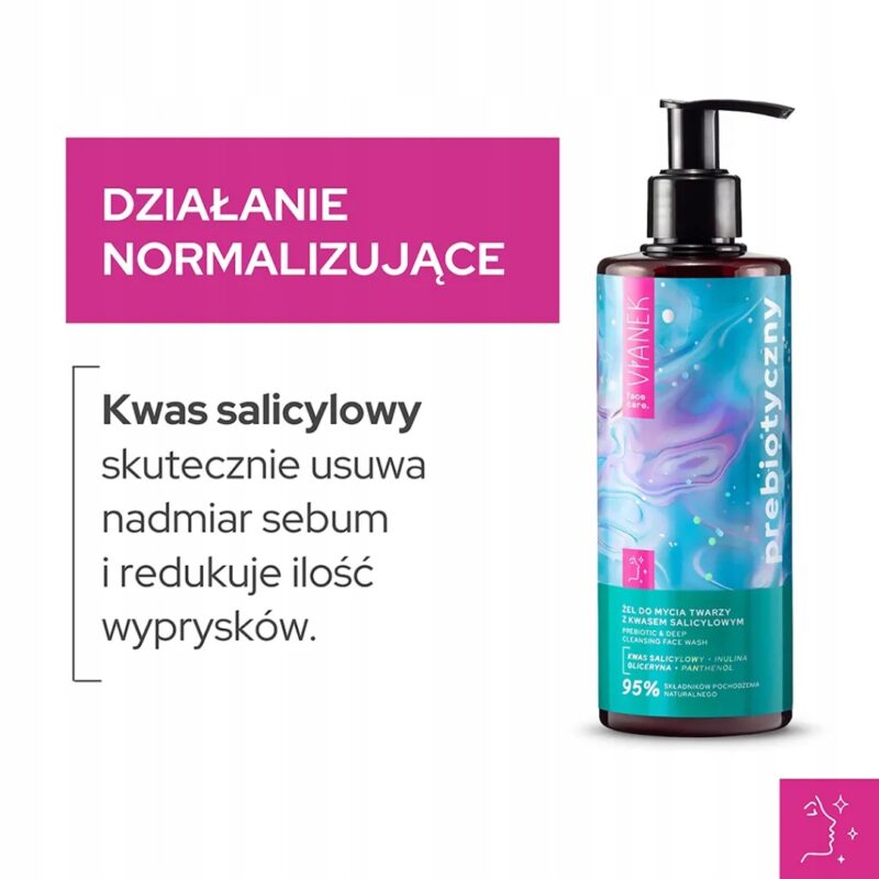 Żel do mycia twarzy z kwasem salicylowym VIANEK Prebiotyczny cera mieszana - obrazek 3