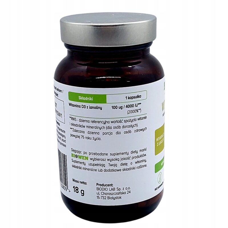 Biowen Witamina D3 z lanoliny 120kap Witamina d3 w oleju 4000 Duża dawka - obrazek 7