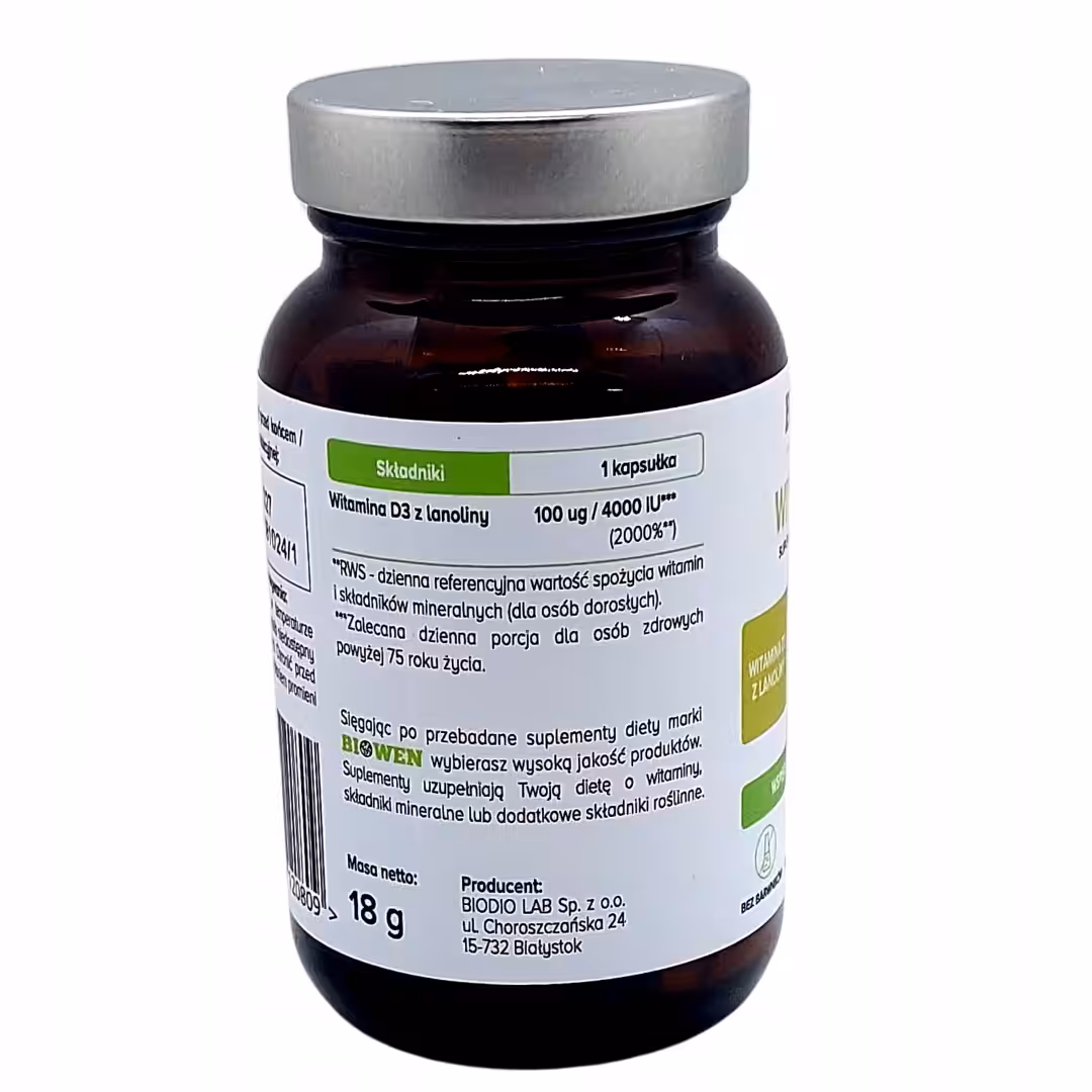 Biowen Witamina D3 z lanoliny 120kap Witamina d3 w oleju 4000 Duża dawka - obrazek 7
