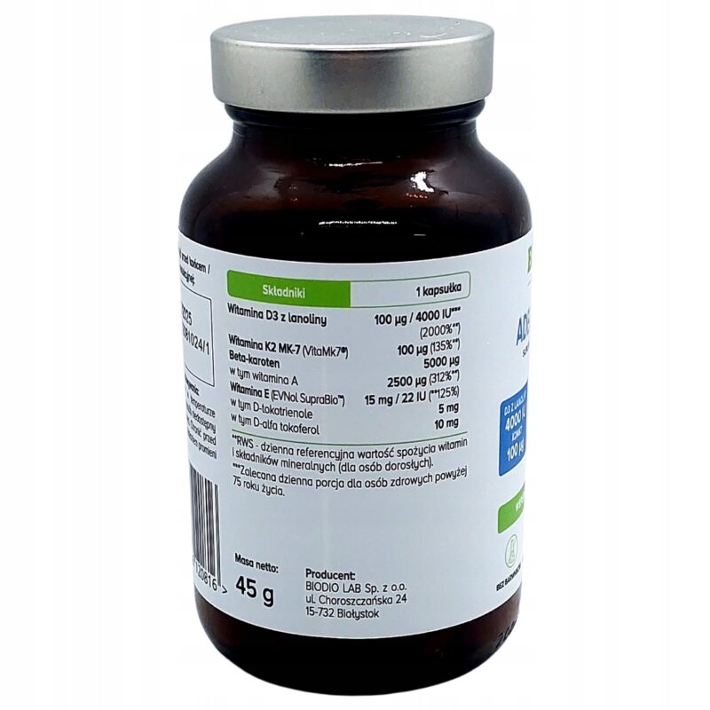 Biowen Witaminy ADEK Complex+ 90kaps witamina ADEK w oleju MCT Beta Karoten - obrazek 6