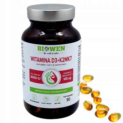 Biowen Witamina D3+K2MK7 90kap Duża dawka d3 4000 k2mk7 wit d3 w oleju MCT
