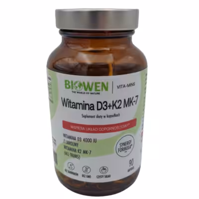 Biowen Witamina D3+K2MK7 90kap Duża dawka d3 4000 k2mk7 wit d3 w oleju MCT