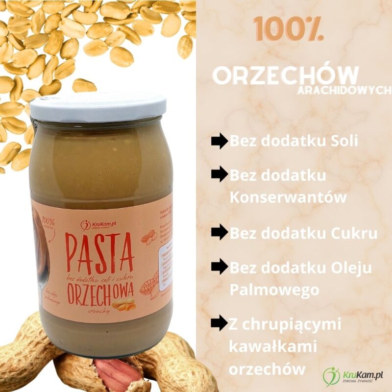 2x KruKam Pasta Orzechowa 100% Krem Orzechowy Crunchy 900g - obrazek 4