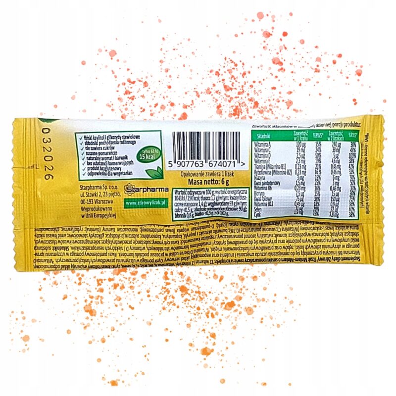 Zdrowy Lizak pomarańczowy 6g Starpharma Lizak bez cukru, Lizak z witaminami - obrazek 4