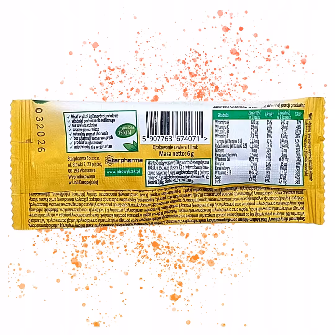 Zdrowy Lizak pomarańczowy 6g Starpharma Lizak bez cukru, Lizak z witaminami - obrazek 4