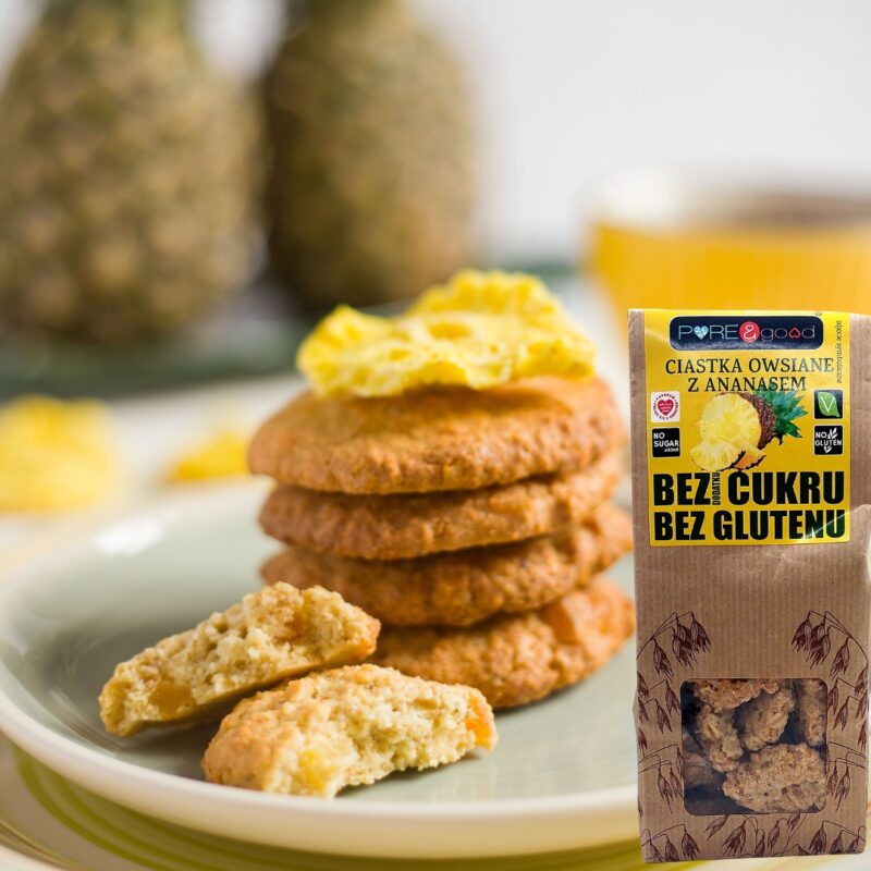 PURE&GOOD Ciastka Owsiane z Ananasem bez dodatku cukru i bez glutenu 150G - obrazek 3