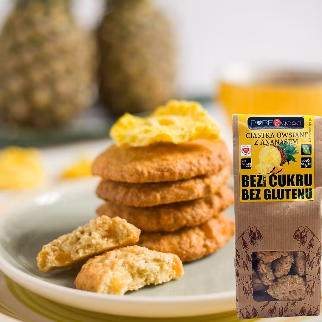 PURE&GOOD Ciastka Owsiane z Ananasem bez dodatku cukru i bez glutenu 150G - obrazek 3