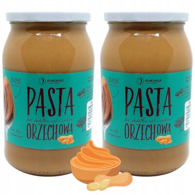2x KruKam Pasta Orzechowa 100% Krem Orzechowy 900g bez cukru